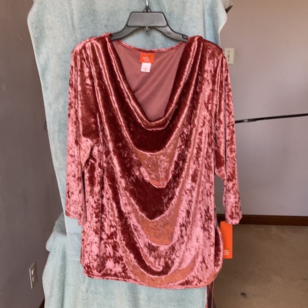 Hearts of Palm duller pink velvet like top with stretch 2X - Picture 10 of 17